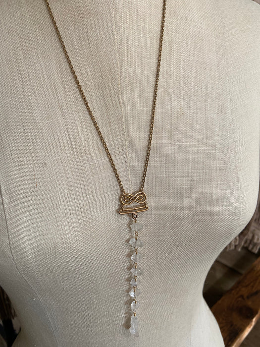 Herkimer Diamond Ladder 14kf GF + Antique Chain Long Necklace