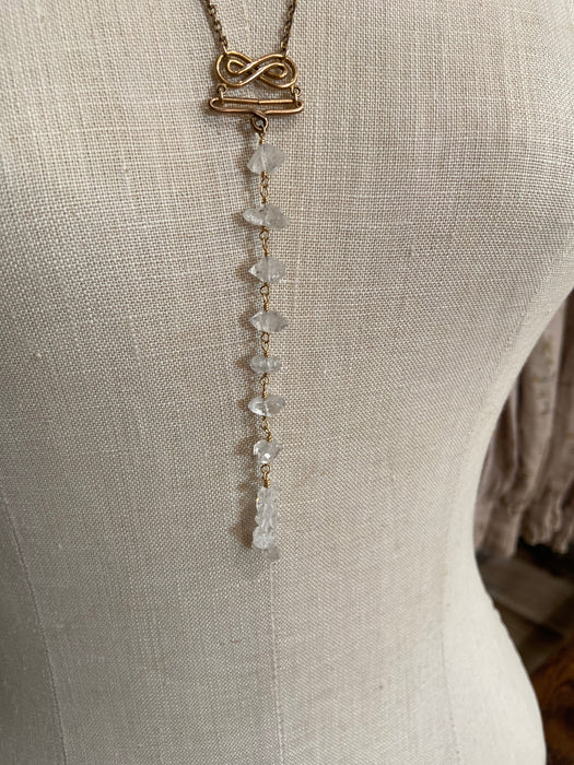 Herkimer Diamond Ladder 14kf GF + Antique Chain Long Necklace