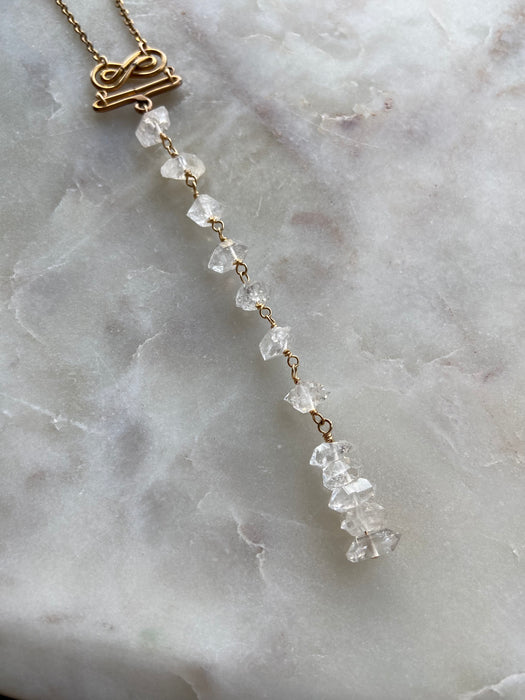 Herkimer Diamond Ladder 14kf GF + Antique Chain Long Necklace